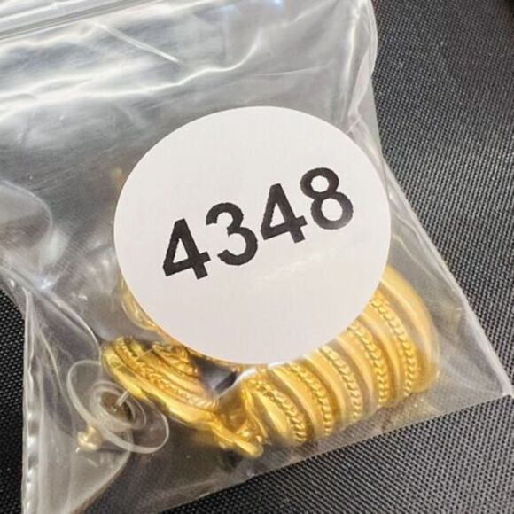 Anne Klein AK Vintage Art Deco Brushed Satin Gold Mod MCM Pierced Earrings 4348 - Picture 5 of 5